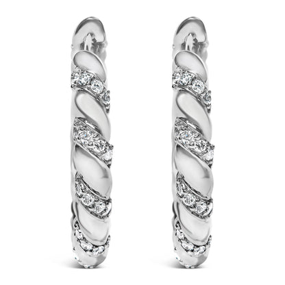 14K White Gold 1 1/5 Cttw Lab Grown Diamond Swirl Design 1" Inch Hoop Earrings (F-G Color, VS1-VS2 Clarity) by Bids.com