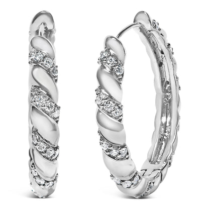 14K White Gold 1 1/5 Cttw Lab Grown Diamond Swirl Design 1" Inch Hoop Earrings (F-G Color, VS1-VS2 Clarity) by Bids.com