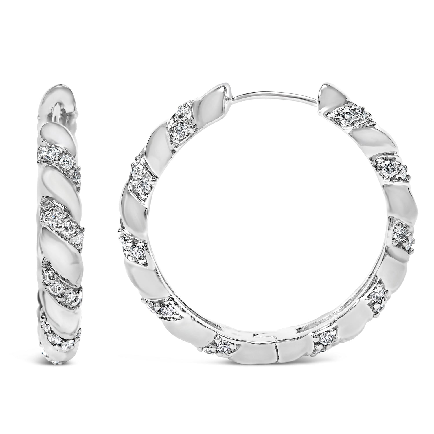 14K White Gold 1 1/5 Cttw Lab Grown Diamond Swirl Design 1" Inch Hoop Earrings (F-G Color, VS1-VS2 Clarity) by Bids.com