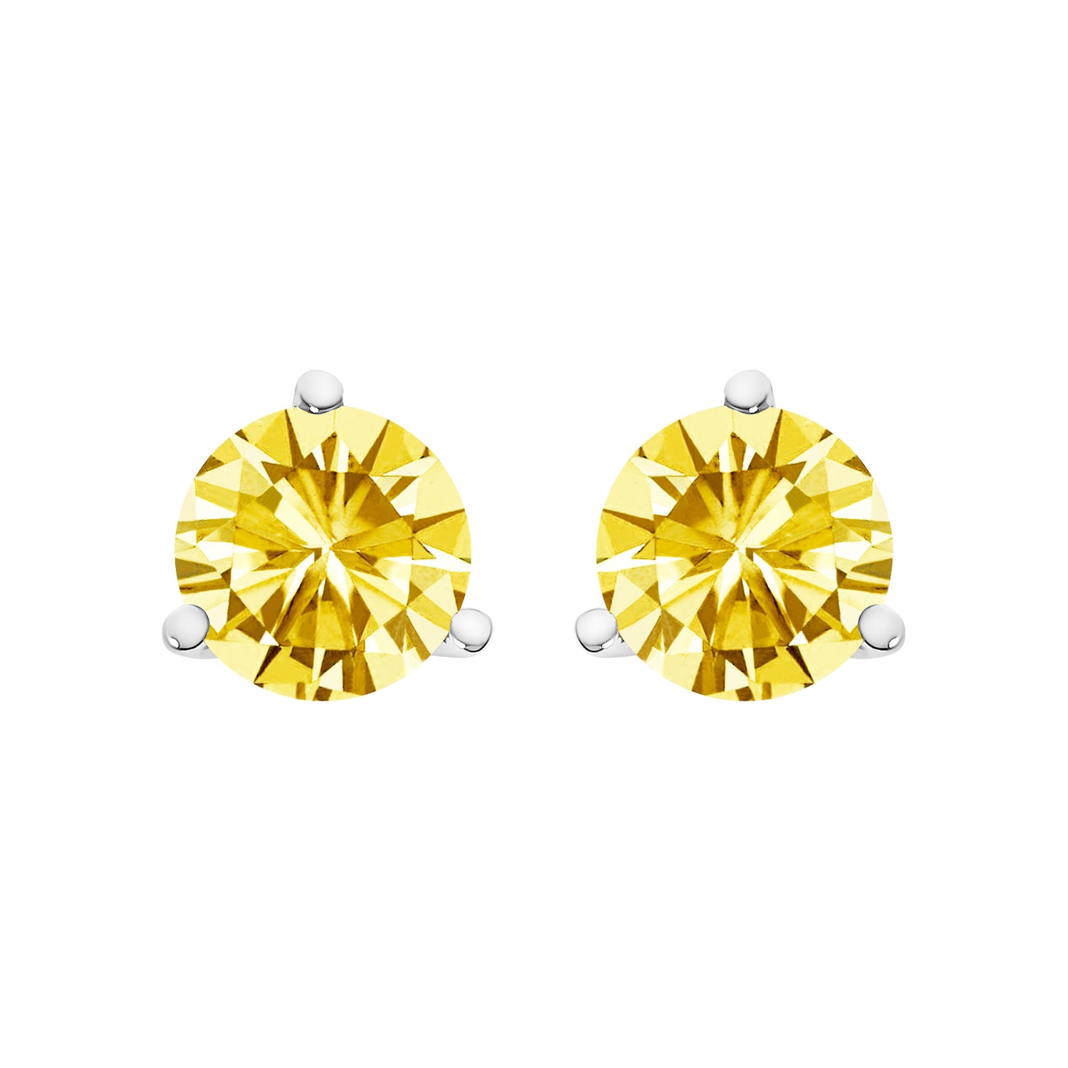14K White Gold 3-Prong Martini Set 1.0 Cttw Yellow Lab Grown Diamond Solitaire Stud Earrings by Bids.com