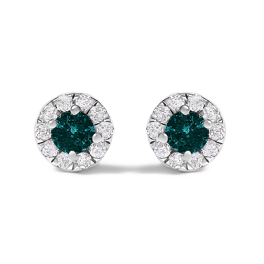 .925 Sterling Silver 1/3 Cttw White and Blue Diamond Halo Stud Earring  DestGlow