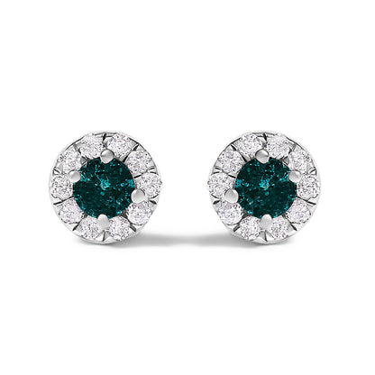 .925 Sterling Silver 1/3 Cttw White and Blue Diamond Halo Stud Earring  DestGlow
