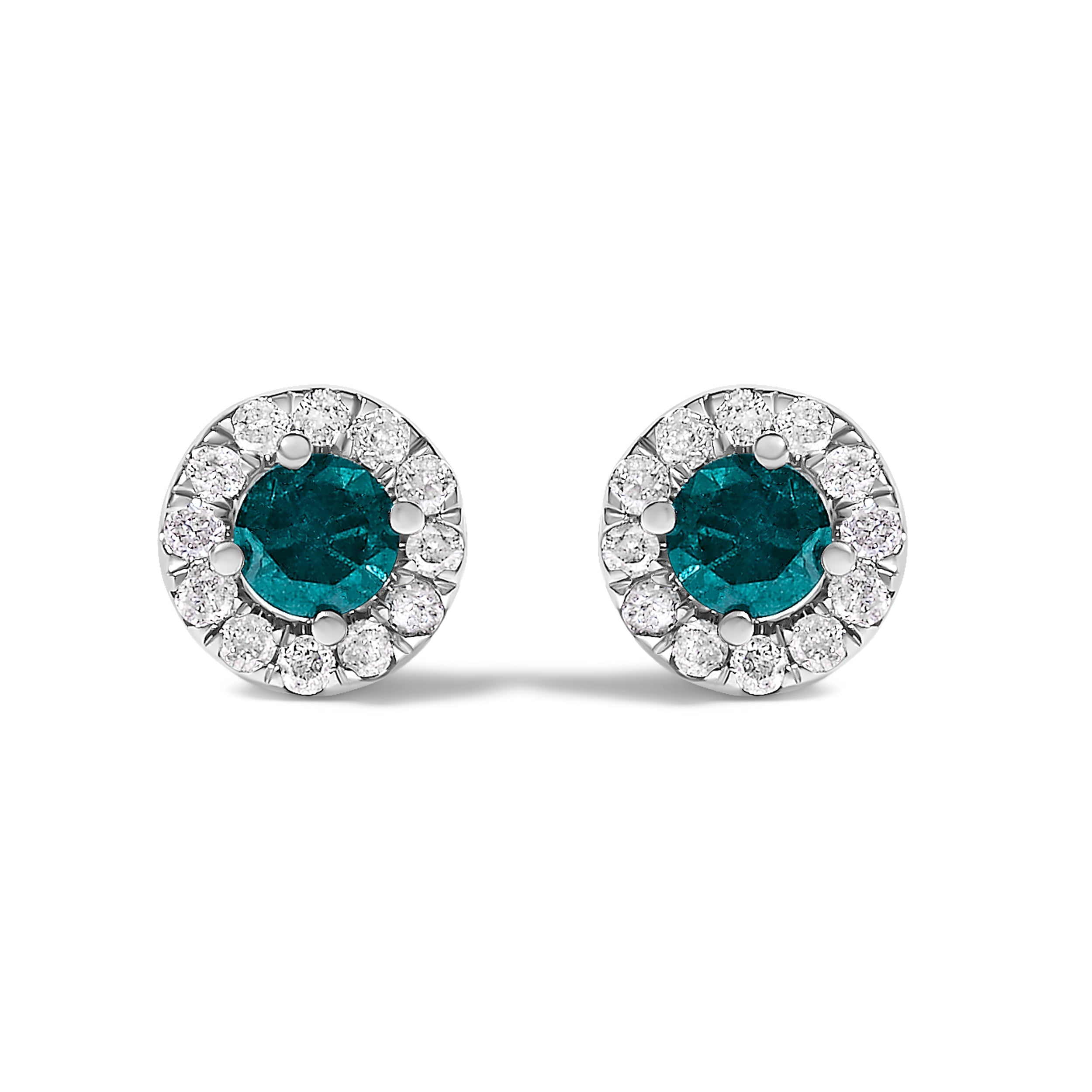 .925 Sterling Silver 1/2 Cttw Blue Diamond Halo Stud Earring  DestGlow