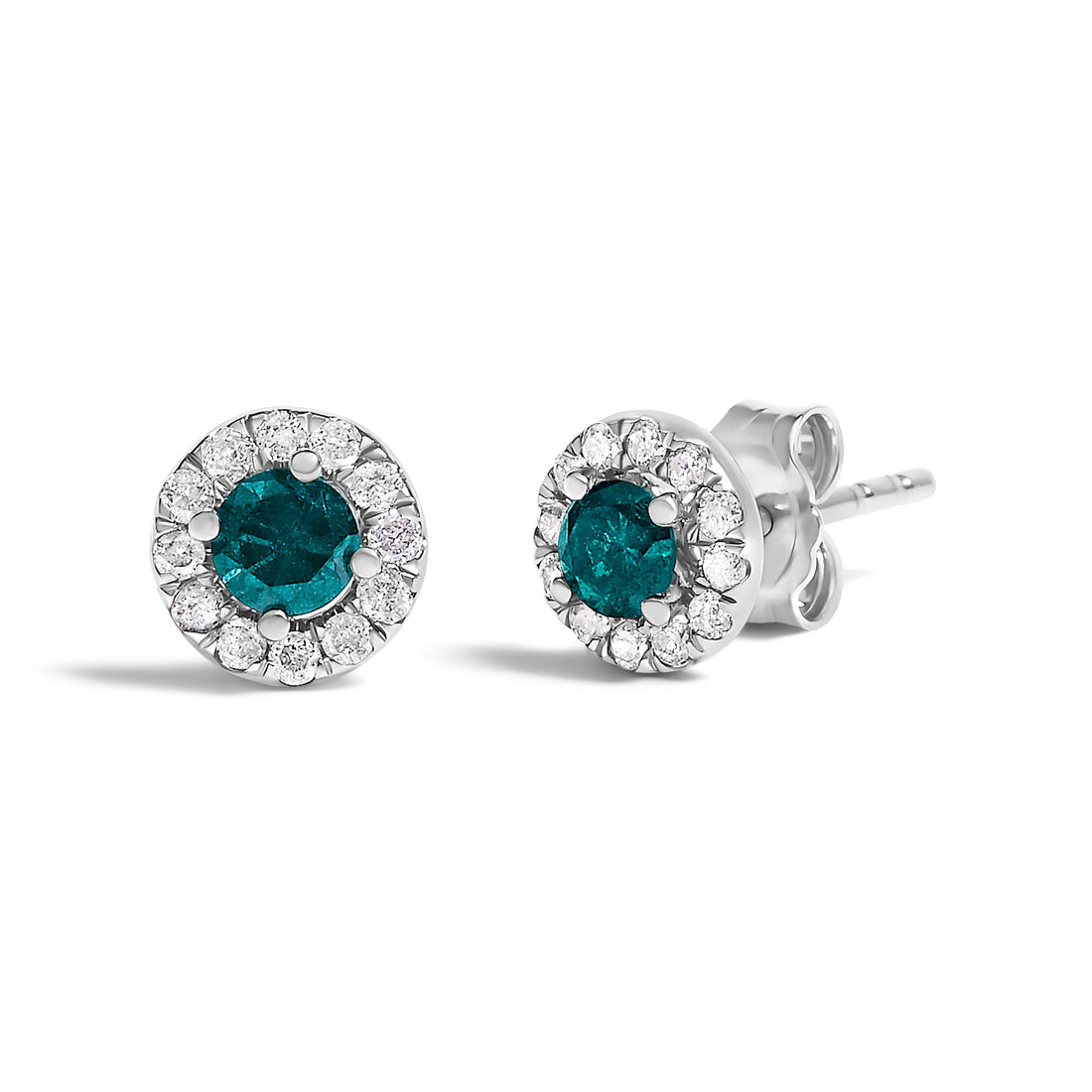 .925 Sterling Silver 1/2 Cttw Blue Diamond Halo Stud Earring  DestGlow