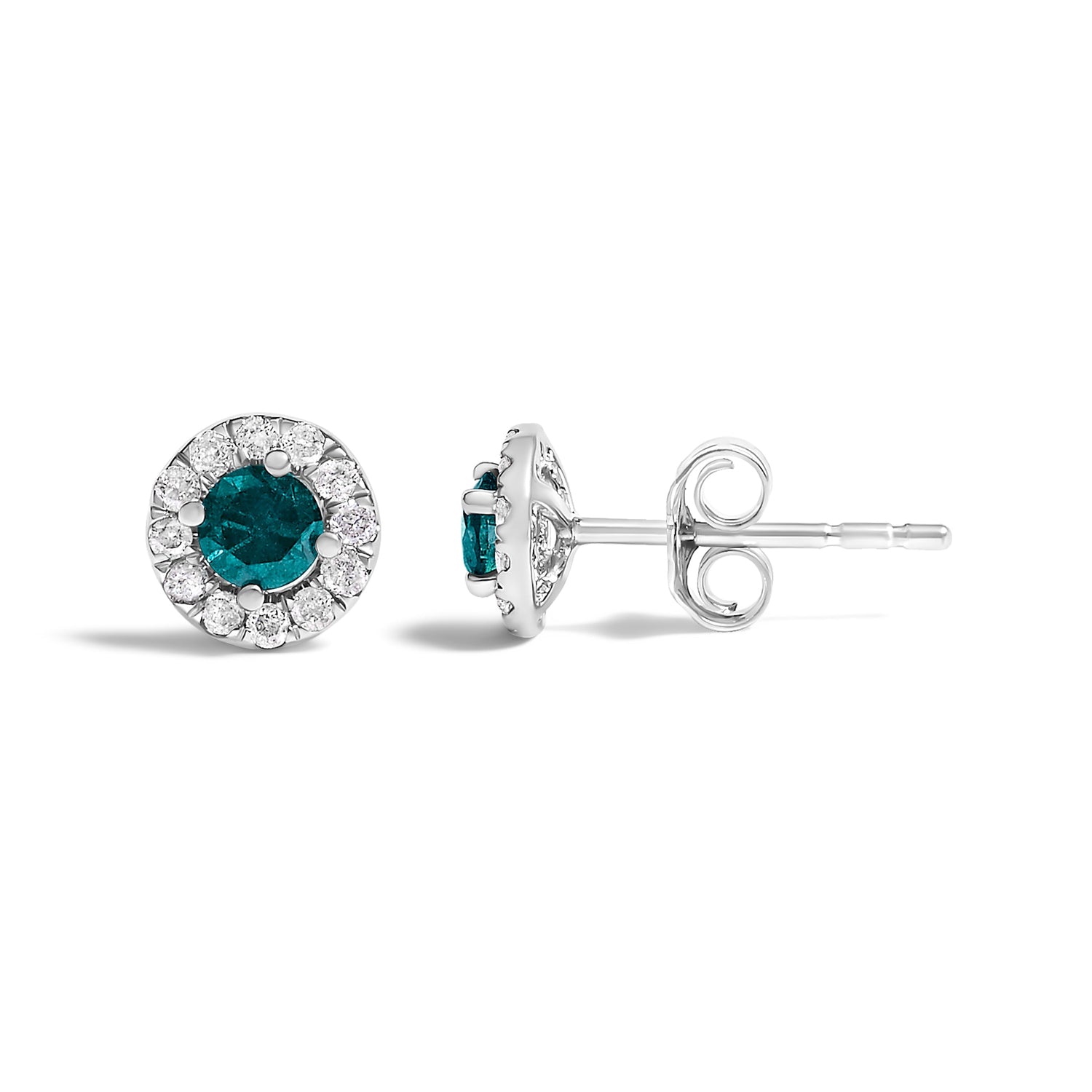 .925 Sterling Silver 1/2 Cttw Blue Diamond Halo Stud Earring  DestGlow