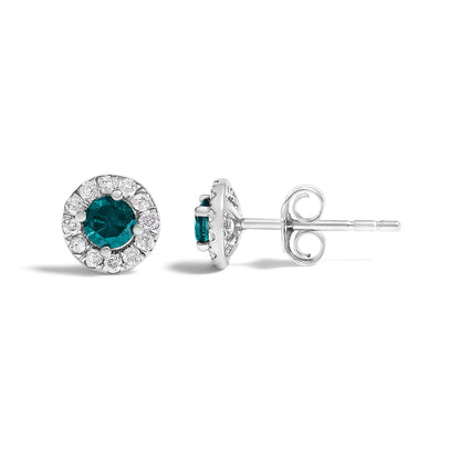 .925 Sterling Silver 1/2 Cttw Blue Diamond Halo Stud Earring  DestGlow