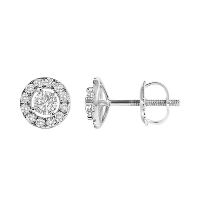 14K White Gold 3/4 Cttw Lab-Grown Diamond Floating Halo Stud Earring (F-G Color, VS1-VS2 Clarity) by Bids.com