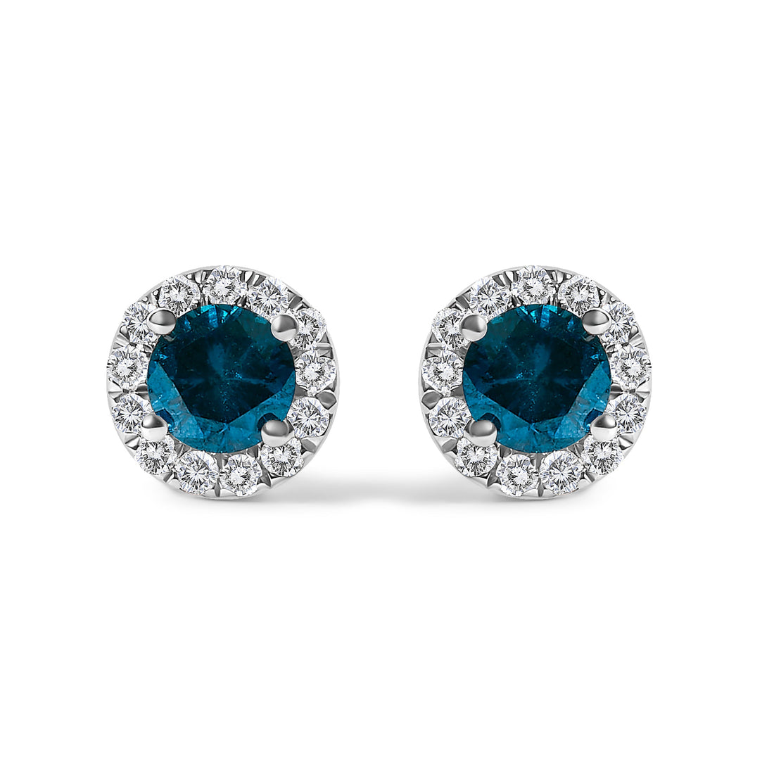 .925 Sterling Silver 1.00 Cttw Blue Diamond Halo Stud Earring  DestGlow