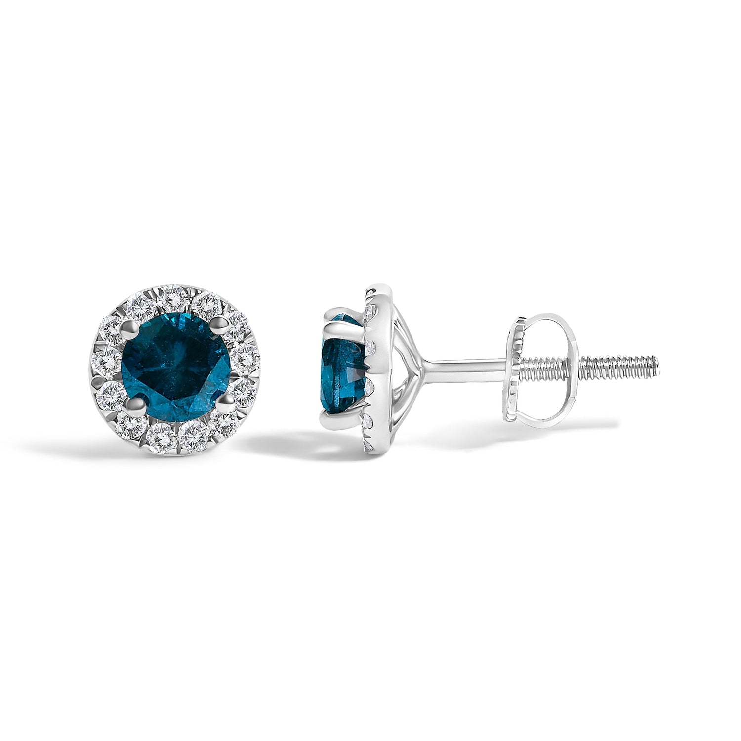 .925 Sterling Silver 1.00 Cttw Blue Diamond Halo Stud Earring  DestGlow