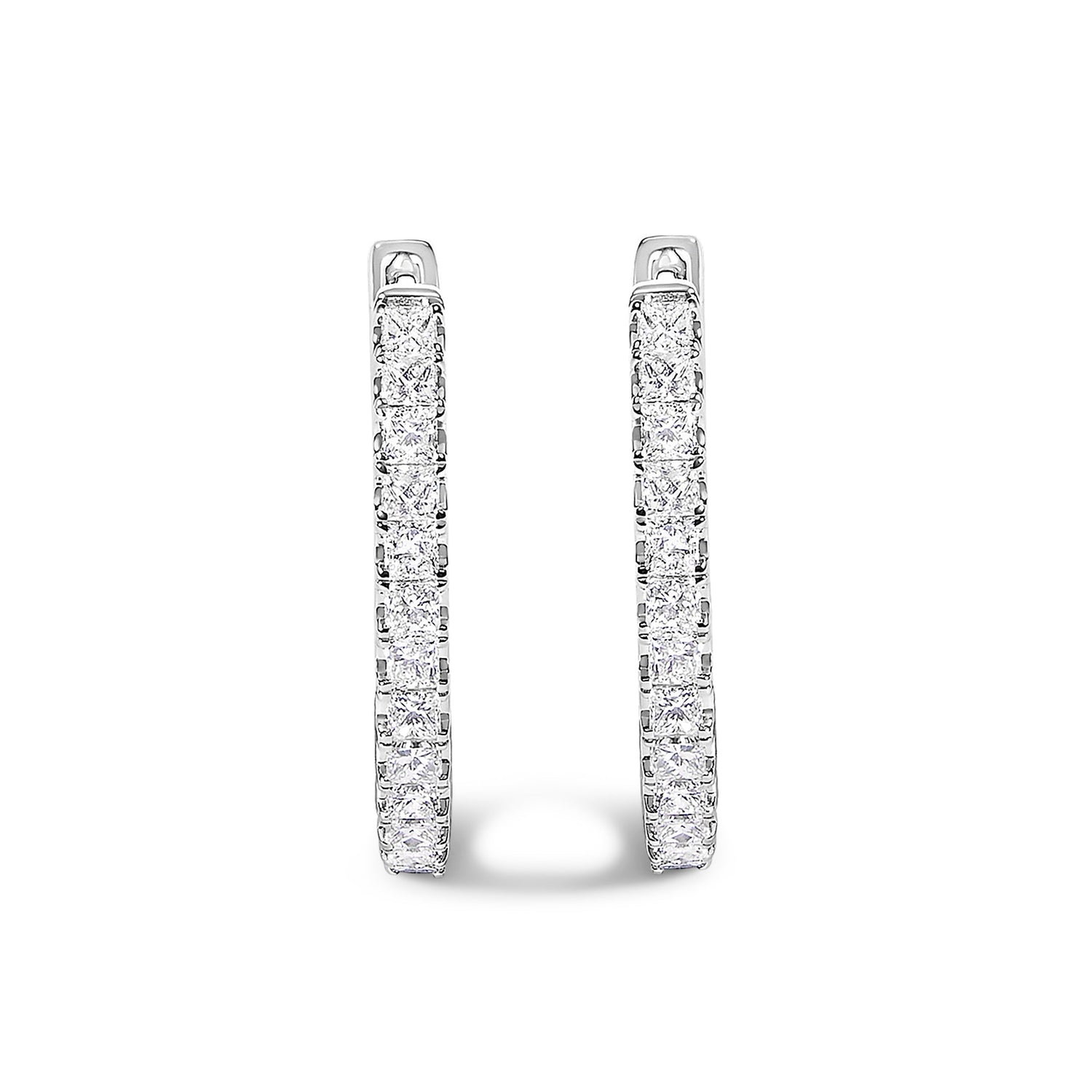 14K White Gold 2.00 Cttw Princess Diamond Inside Out Elongated Hoop Earrings  DestGlow