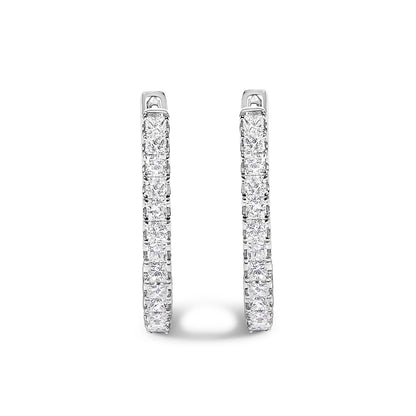 14K White Gold 2.00 Cttw Princess Diamond Inside Out Elongated Hoop Earrings  DestGlow