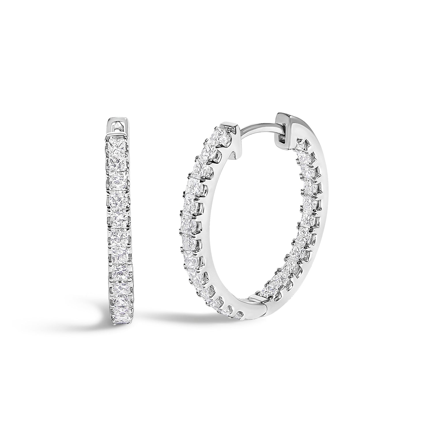 14K White Gold 2.00 Cttw Princess Diamond Inside Out Elongated Hoop Earrings  DestGlow