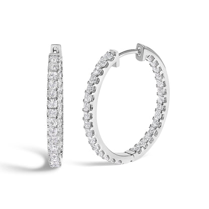 14K White Gold 2.00 Cttw Princess Diamond Inside Out Elongated Hoop Earrings  DestGlow