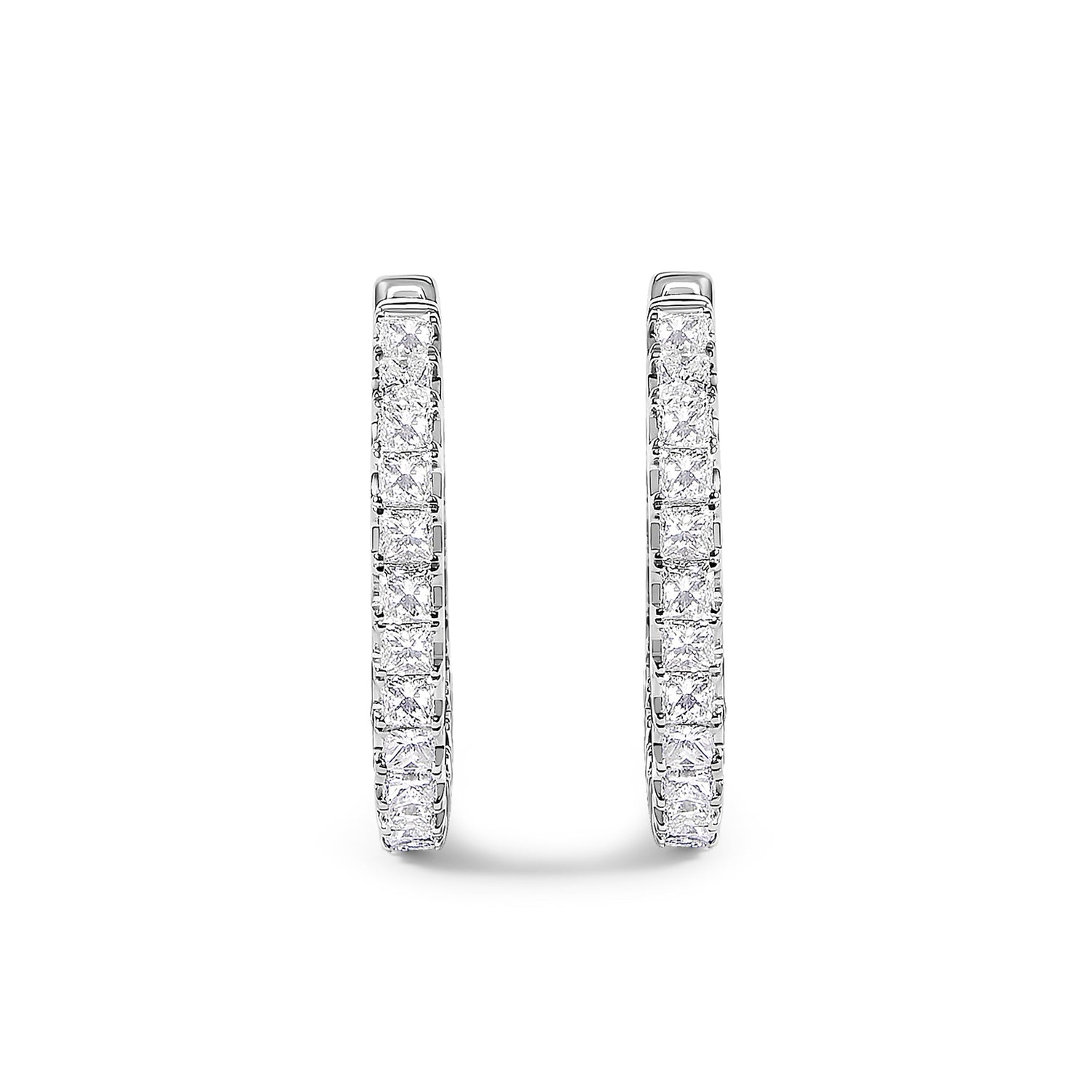 14K White Gold 2.00 Cttw Princess Diamond Inside Out Hoop Earrings