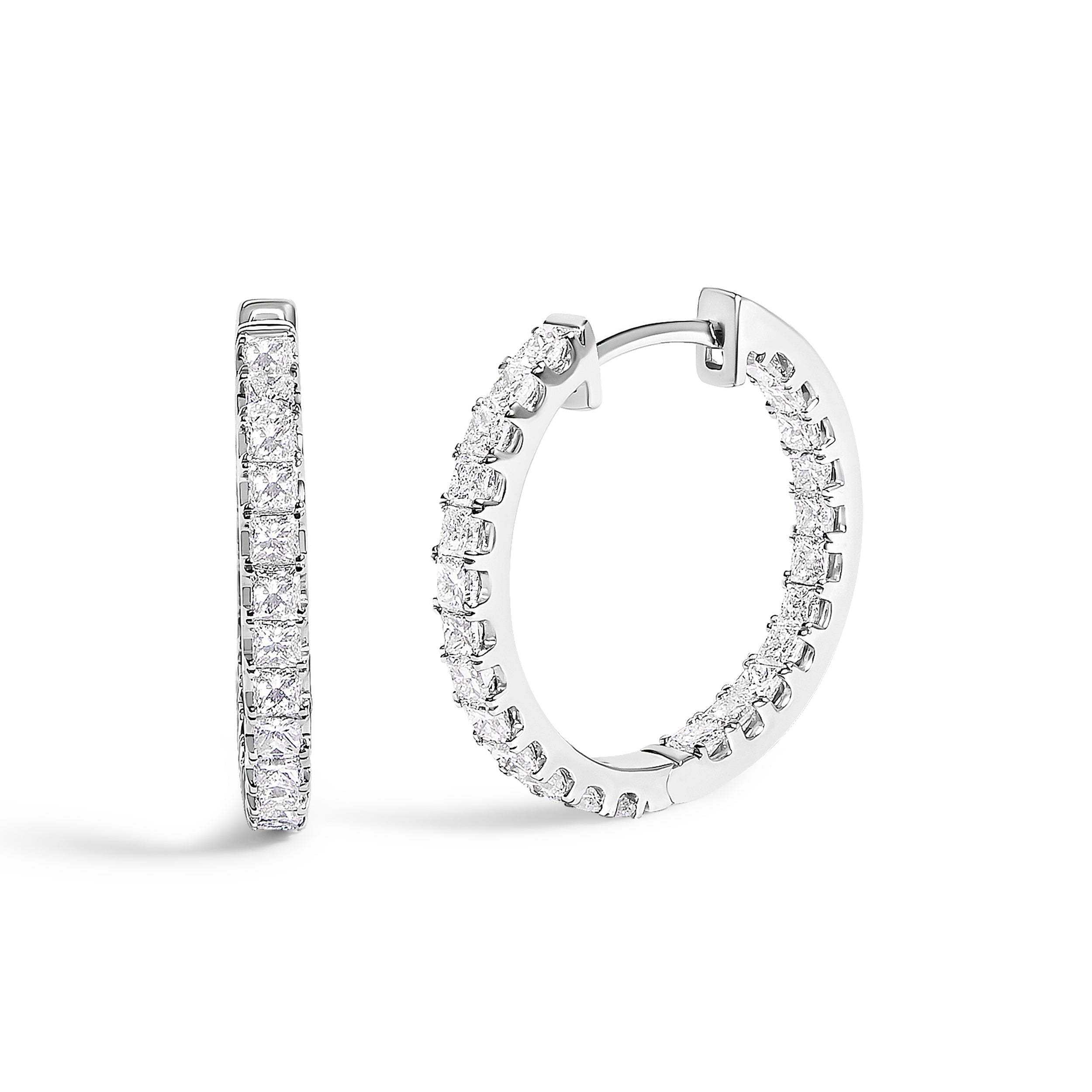 14K White Gold 2.00 Cttw Princess Diamond Inside Out Hoop Earrings  DestGlow