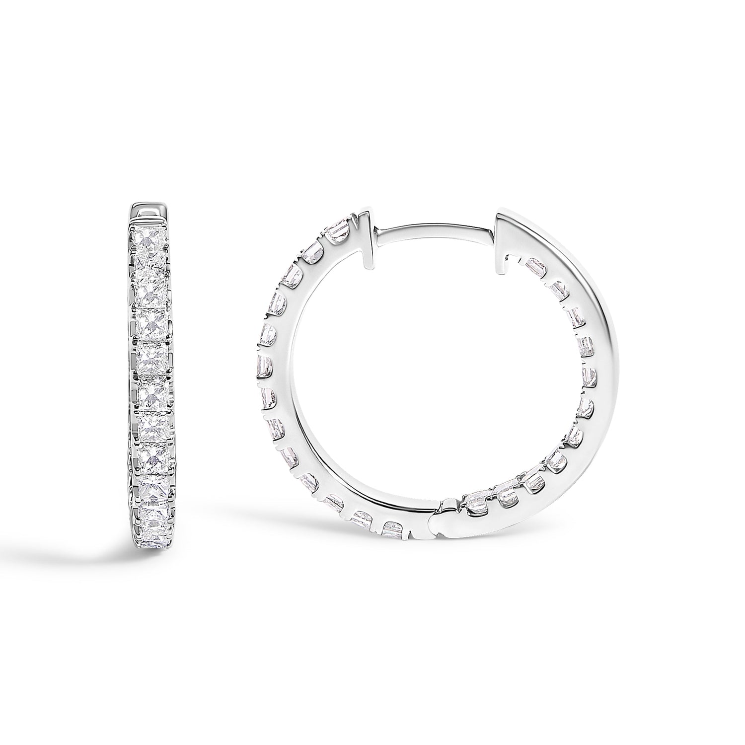 14K White Gold 2.00 Cttw Princess Diamond Inside Out Hoop Earrings  DestGlow