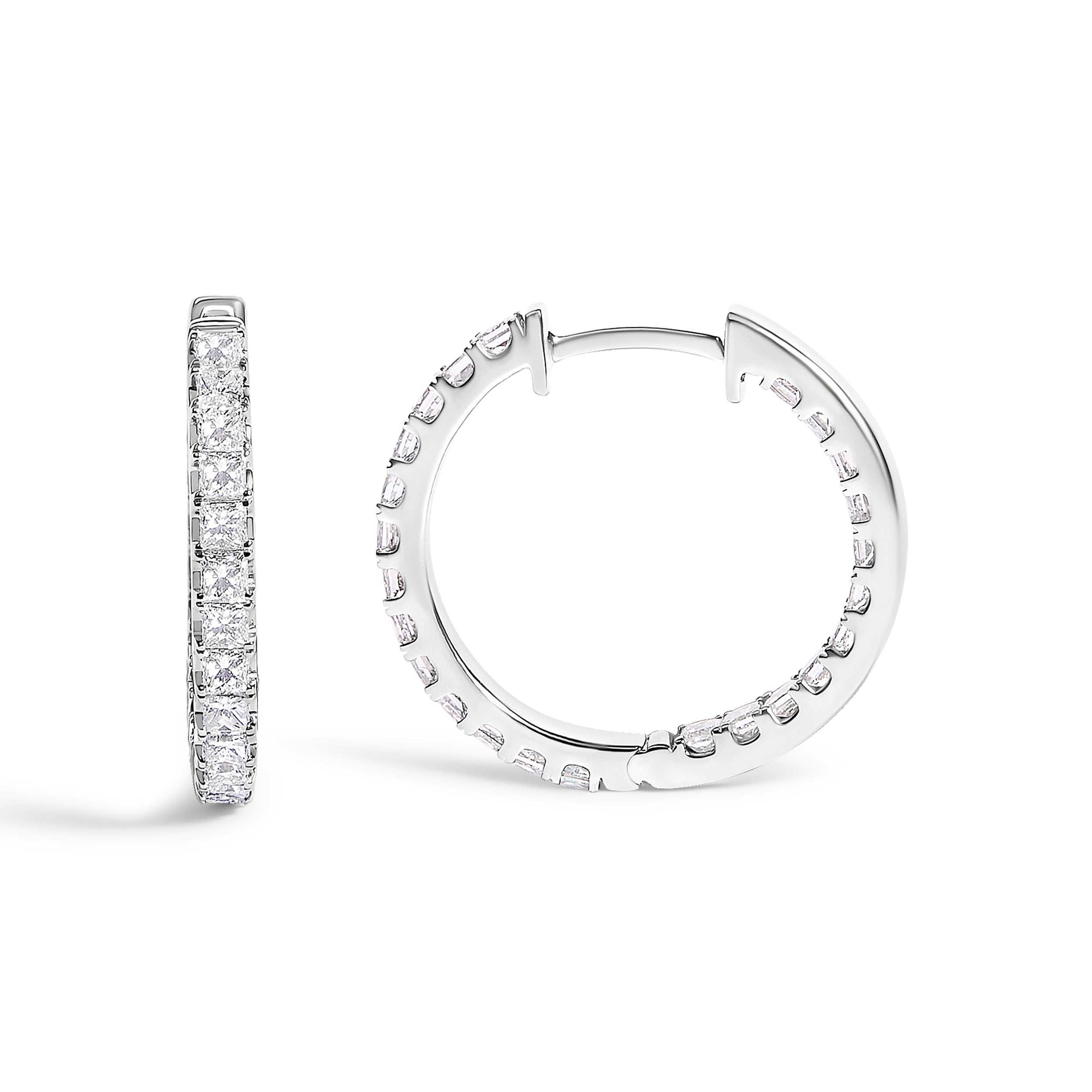 14K White Gold 2.00 Cttw Princess Diamond Inside Out Hoop Earrings  DestGlow