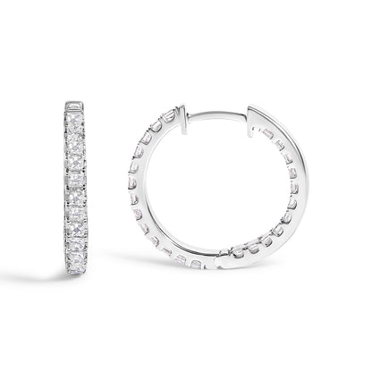14K White Gold 2.00 Cttw Princess Diamond Inside Out Hoop Earrings  DestGlow