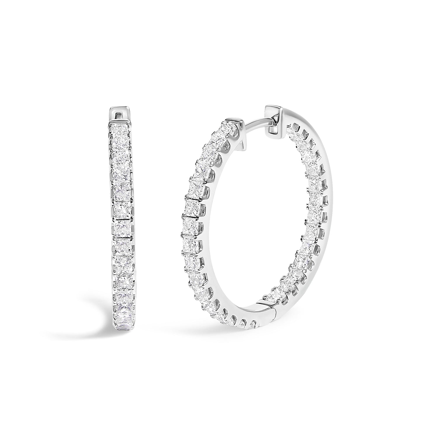 14K White Gold 2.00 Cttw Princess Diamond Inside Out Hoop Earrings  DestGlow