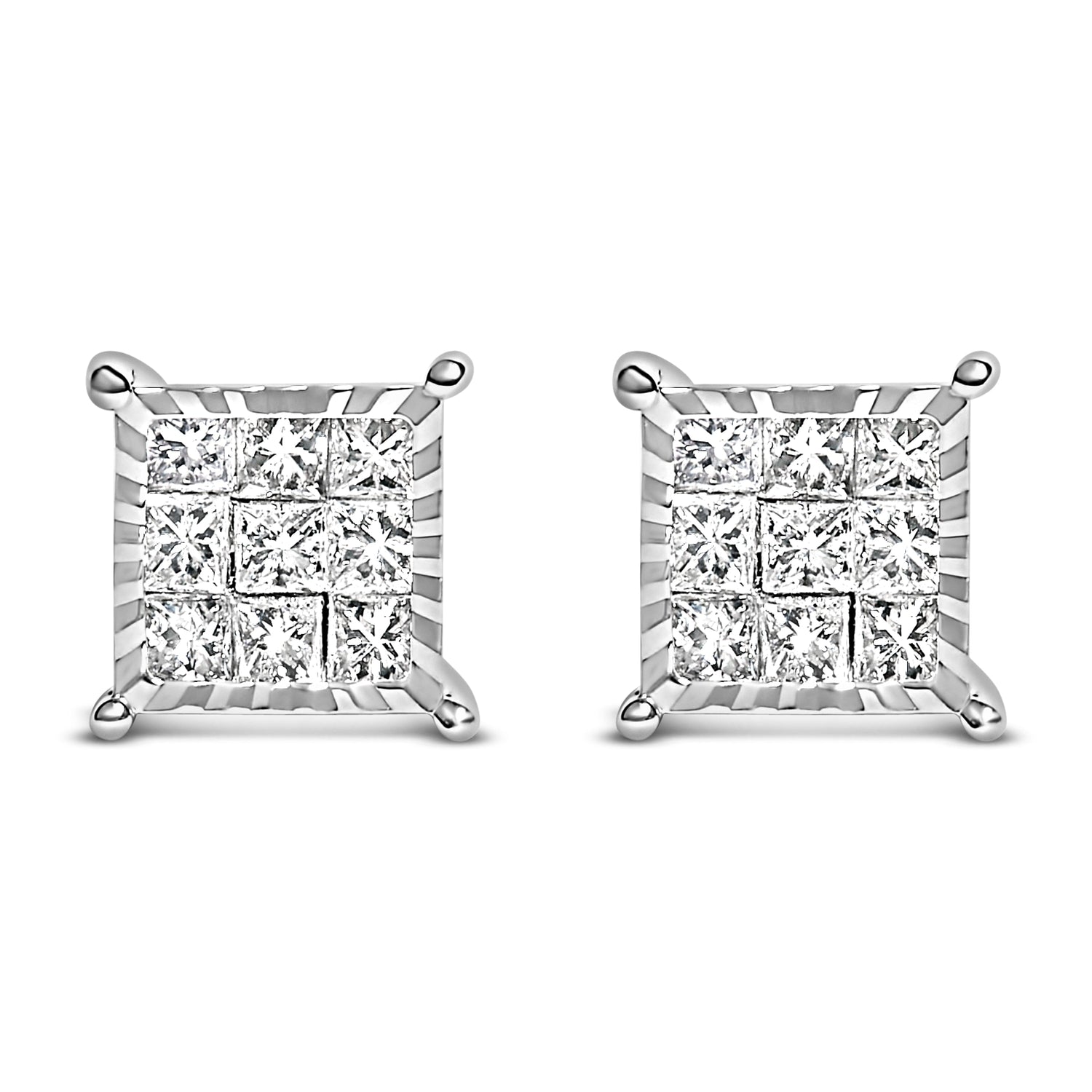 Sterling Silver 1/2 Cttw Princess Diamond Composite Square Stud Earrings by Bids.com