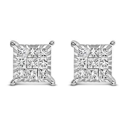 Sterling Silver 1/2 Cttw Princess Diamond Composite Square Stud Earrings by Bids.com