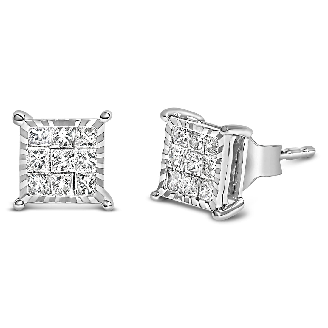 Sterling Silver 1/2 Cttw Princess Diamond Composite Square Stud Earrings by Bids.com