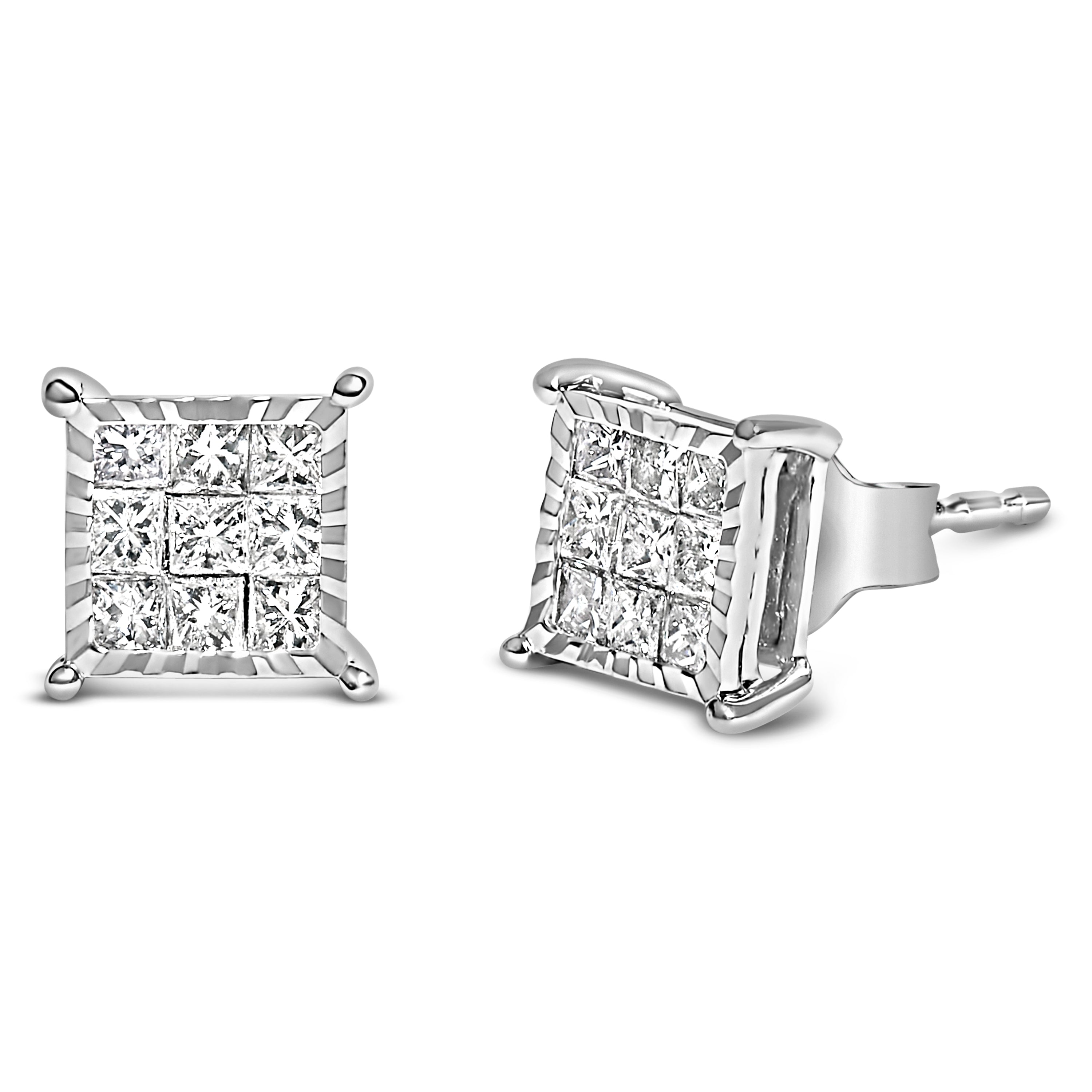 Sterling Silver 1/2 Cttw Princess Diamond Composite Square Stud Earrings by Bids.com