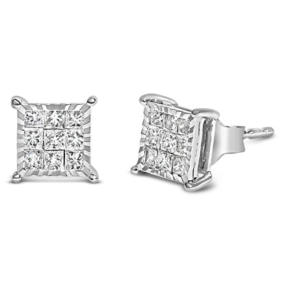 Sterling Silver 1/2 Cttw Princess Diamond Composite Square Stud Earrings by Bids.com