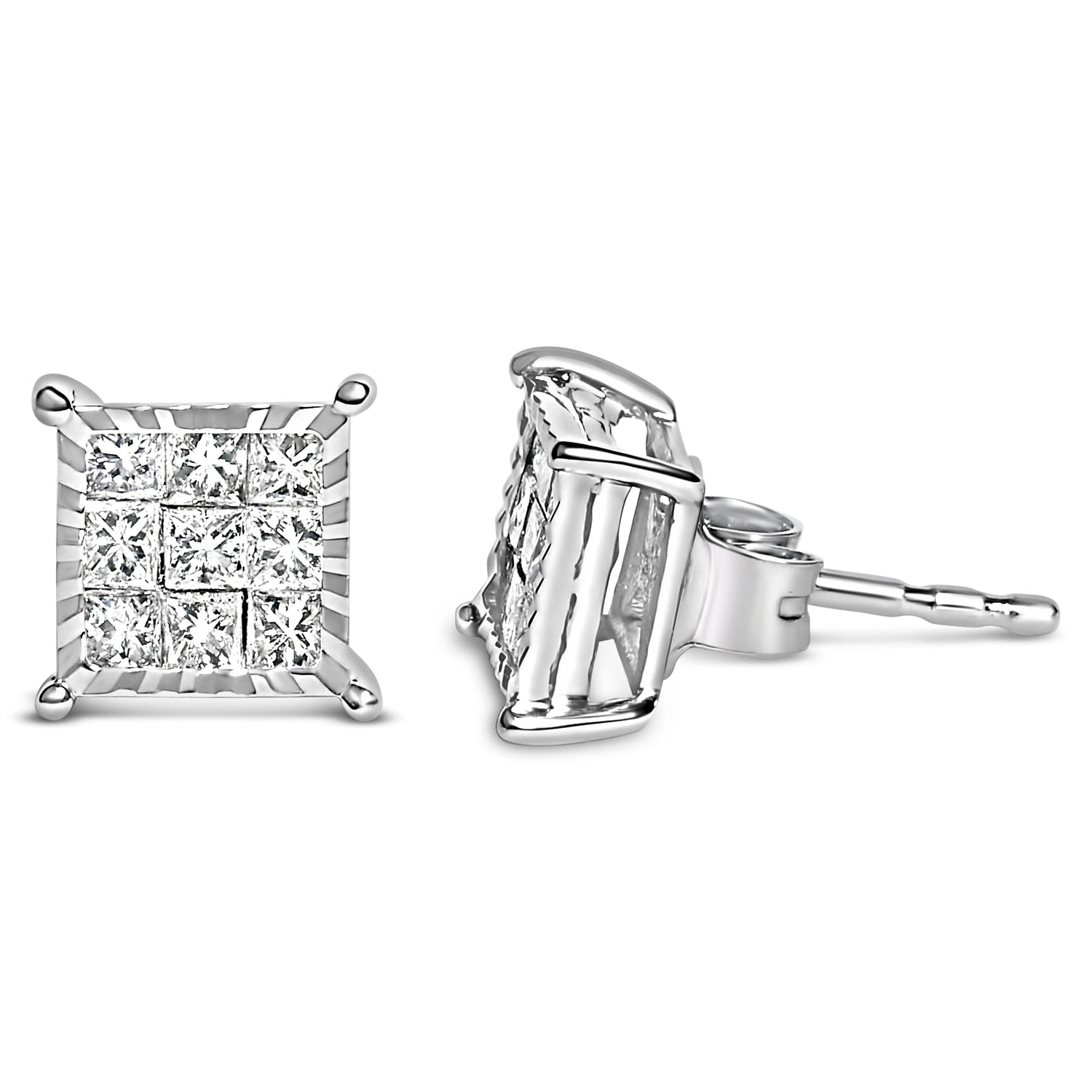 Sterling Silver 1/2 Cttw Princess Diamond Composite Square Stud Earrings by Bids.com
