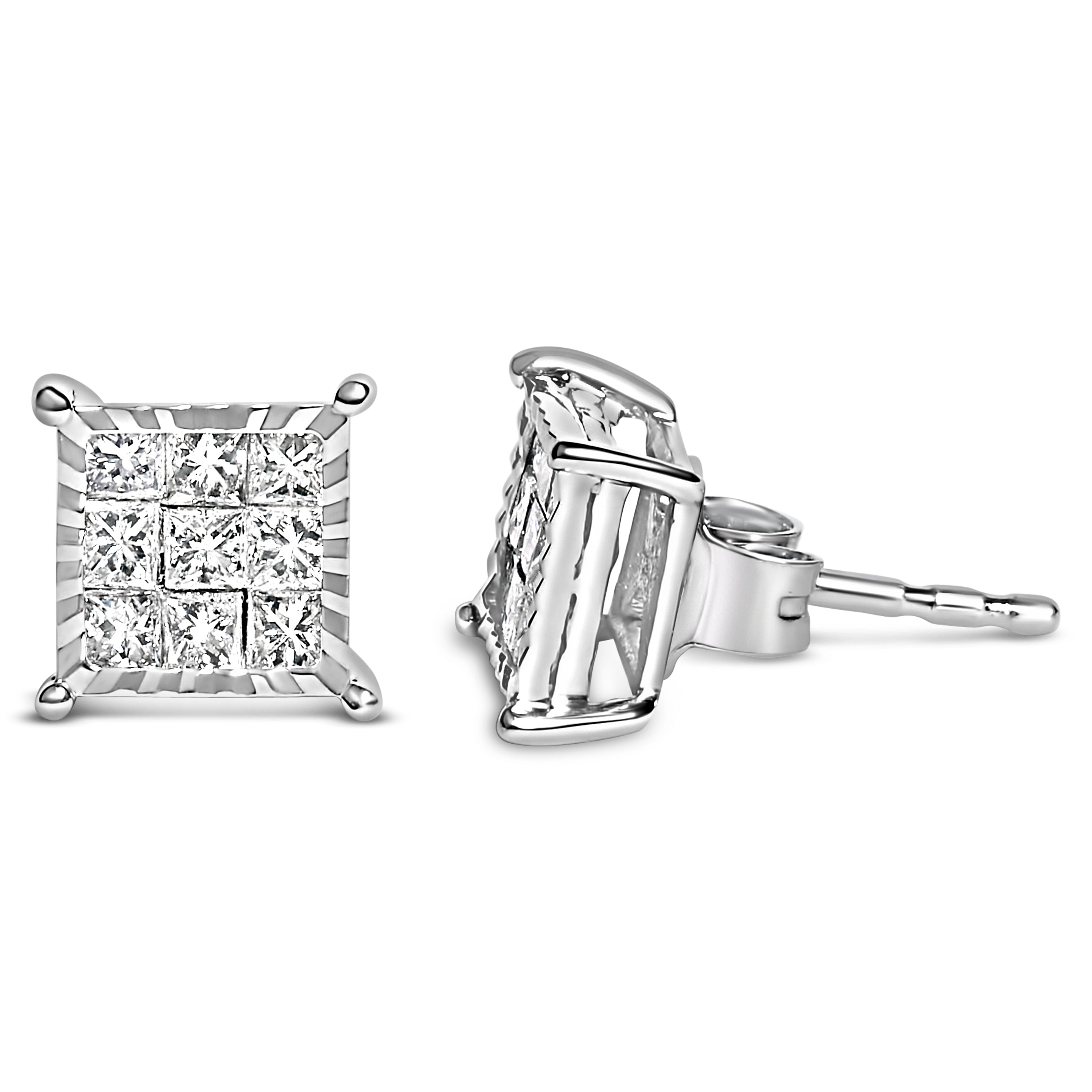 Sterling Silver 1/2 Cttw Princess Diamond Composite Square Stud Earrings by Bids.com