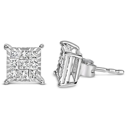 Sterling Silver 1/2 Cttw Princess Diamond Composite Square Stud Earrings by Bids.com