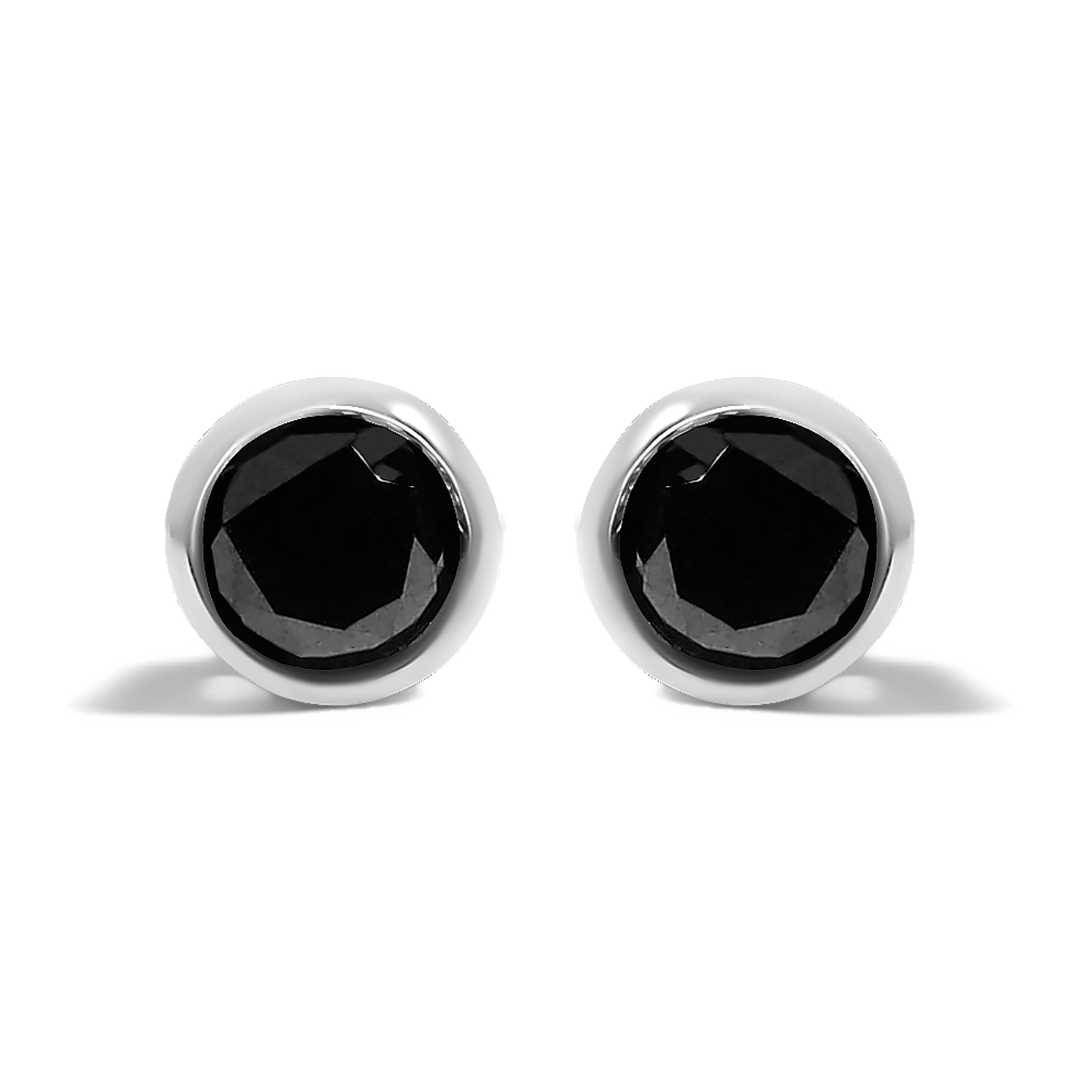 .925 Sterling Silver 4.00 Cttw Round Brilliant-Cut Black Diamond Bezel-Set Stud Earrings with Screw Backs (Fancy Color-Enhanced, I2-I3 Clarity) by Bids.com