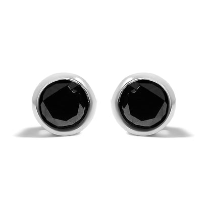 .925 Sterling Silver 4.00 Cttw Round Brilliant-Cut Black Diamond Bezel-Set Stud Earrings with Screw Backs (Fancy Color-Enhanced, I2-I3 Clarity) by Bids.com
