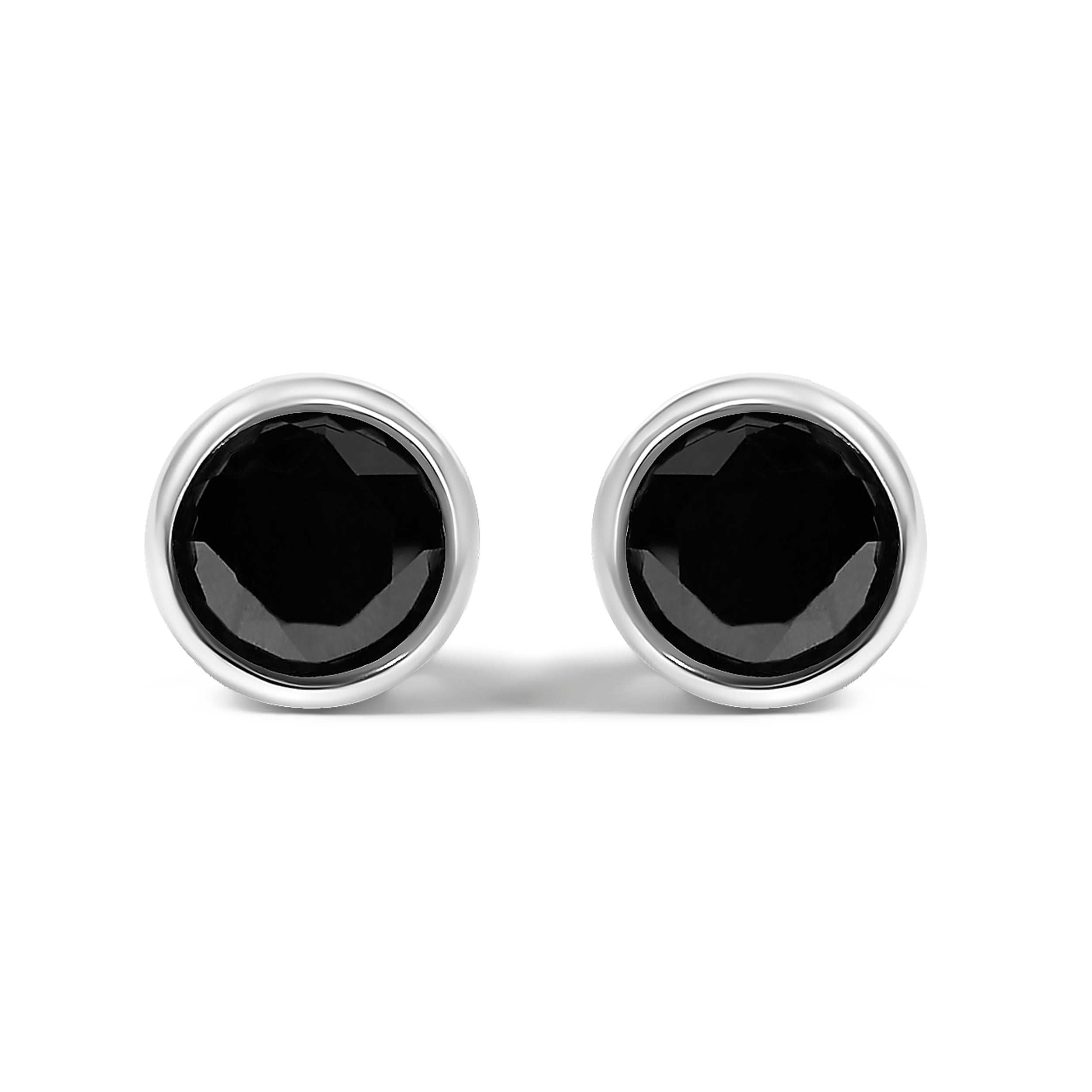 .925 Sterling Silver 4.00 Cttw Round Brilliant-Cut Black Diamond Bezel-Set Stud Earrings with Screw Backs (Fancy Color-Enhanced, I2-I3 Clarity) by Bids.com
