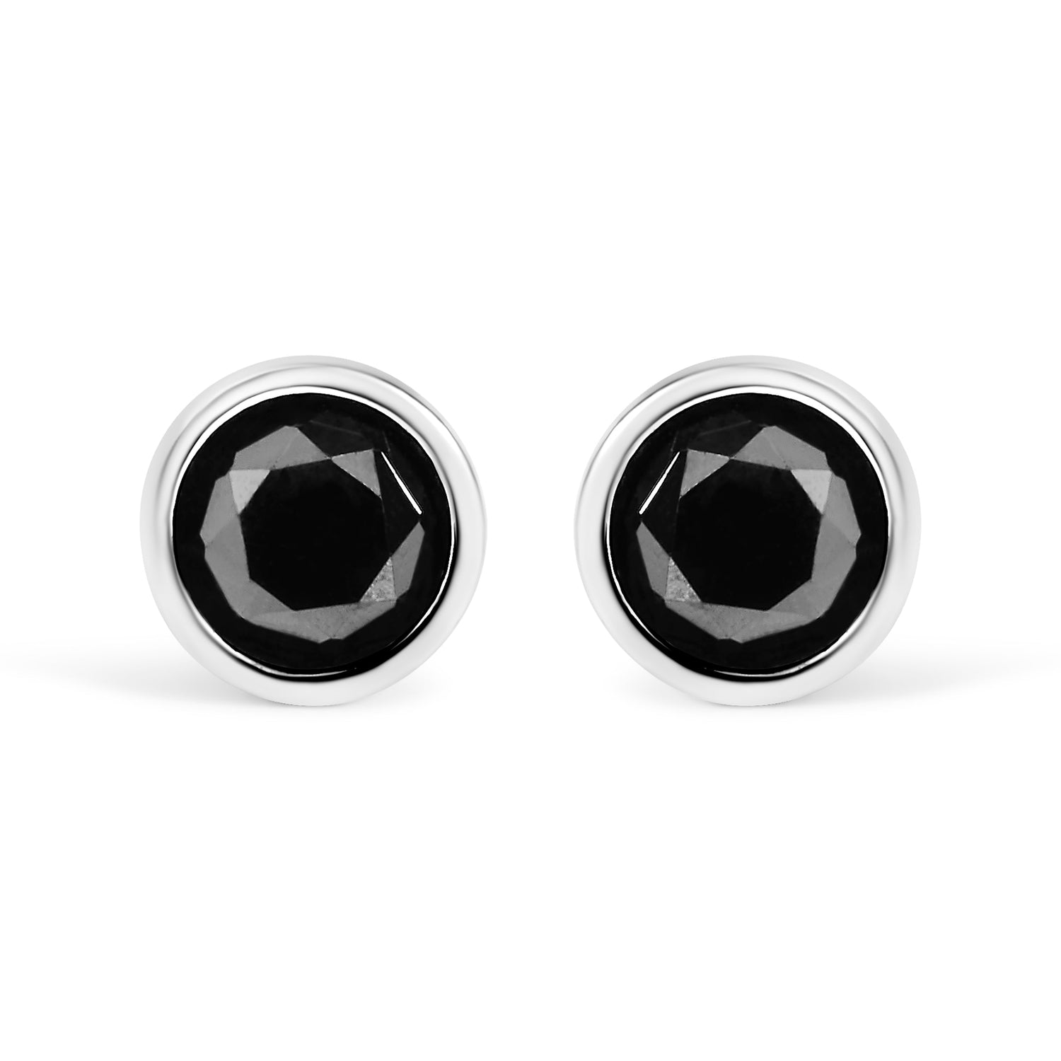 .925 Sterling Silver 4.00 Cttw Round Brilliant-Cut Black Diamond Bezel-Set Stud Earrings with Screw Backs (Fancy Color-Enhanced, I2-I3 Clarity) by Bids.com