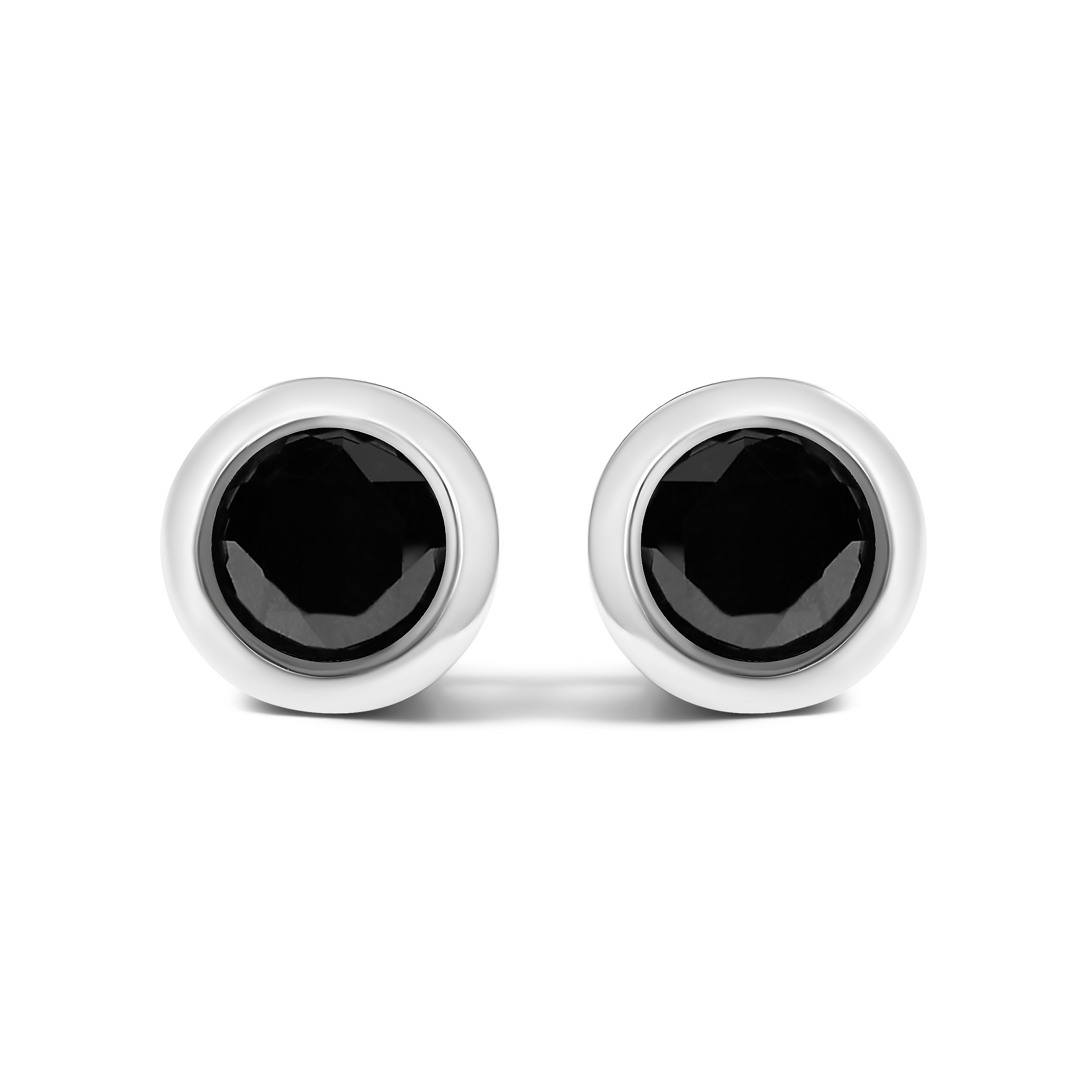 .925 Sterling Silver 4.00 Cttw Round Brilliant-Cut Black Diamond Bezel-Set Stud Earrings with Screw Backs (Fancy Color-Enhanced, I2-I3 Clarity) by Bids.com