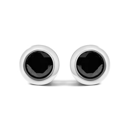 .925 Sterling Silver 4.00 Cttw Round Brilliant-Cut Black Diamond Bezel-Set Stud Earrings with Screw Backs (Fancy Color-Enhanced, I2-I3 Clarity) by Bids.com