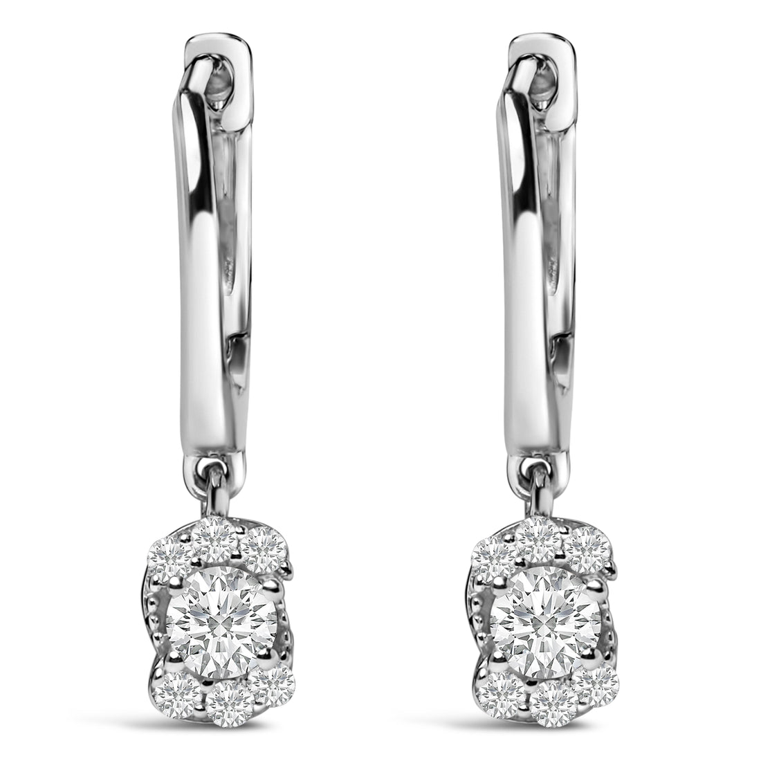 Sterling Silver 1/2 Cttw Lab Grown Diamond Floral Cluster Drop Earrings by Bids.com