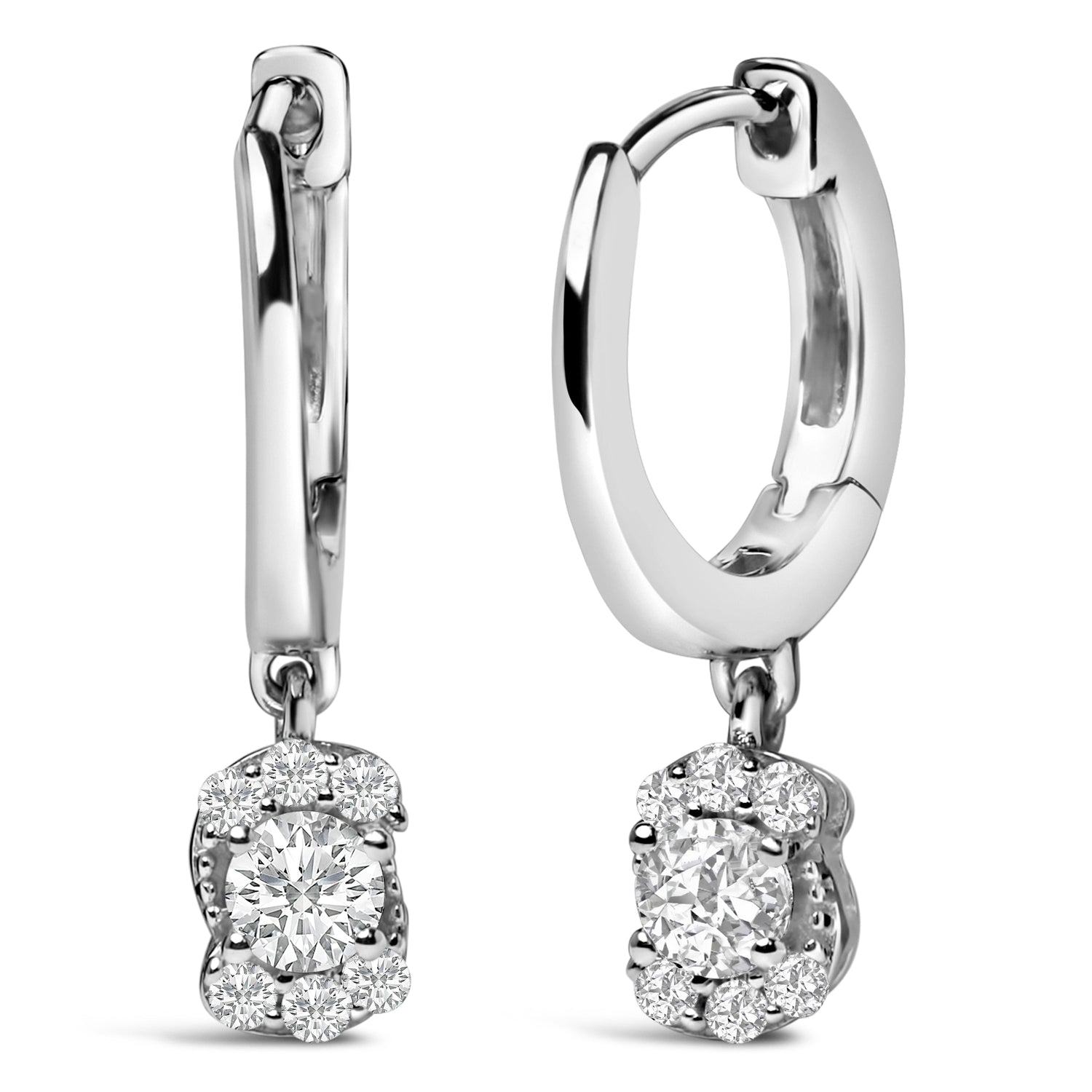 Sterling Silver 1/2 Cttw Lab Grown Diamond Floral Cluster Drop Earrings by Bids.com