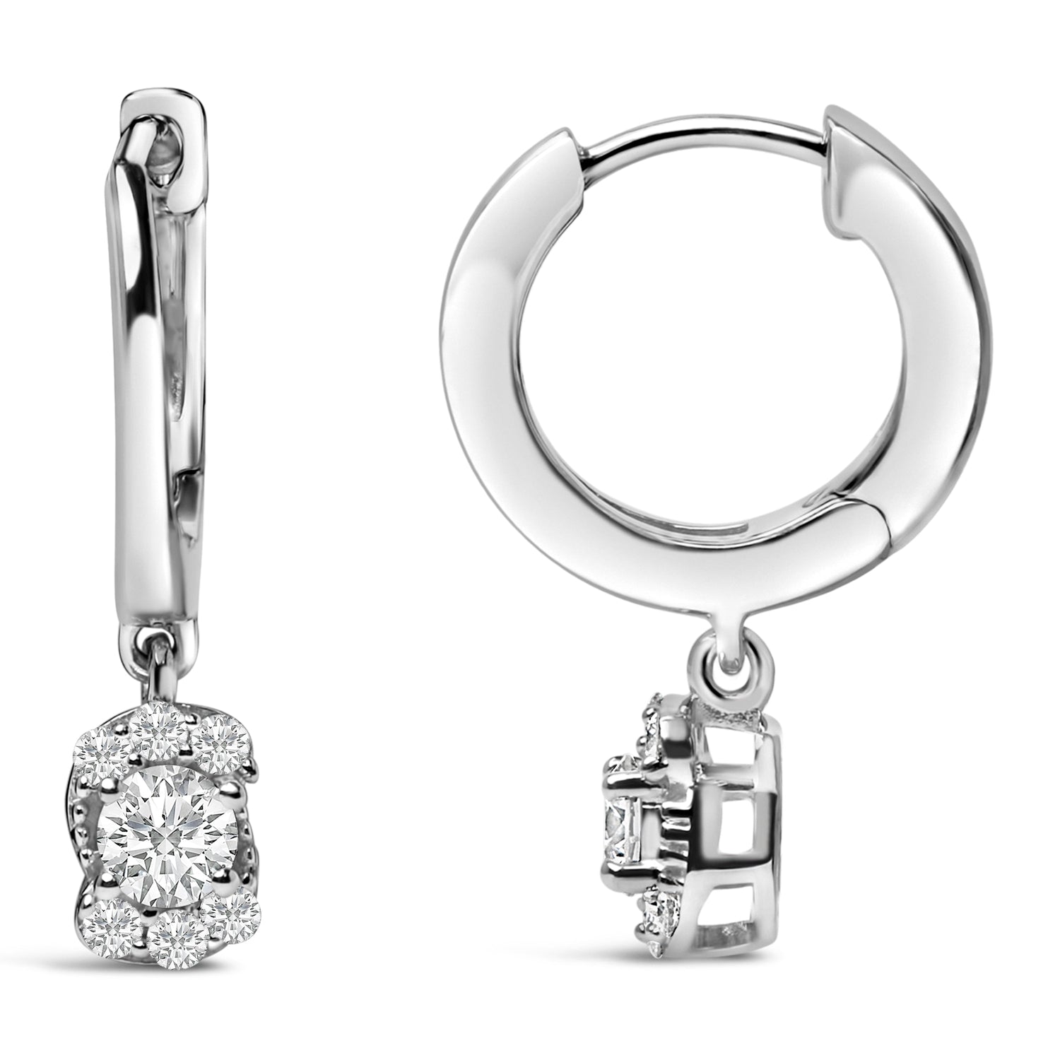 Sterling Silver 1/2 Cttw Lab Grown Diamond Floral Cluster Drop Earrings by Bids.com
