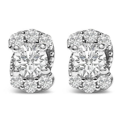 Sterling Silver 1/3 Cttw Lab Grown Diamond Halo Swirl Stud Earrings