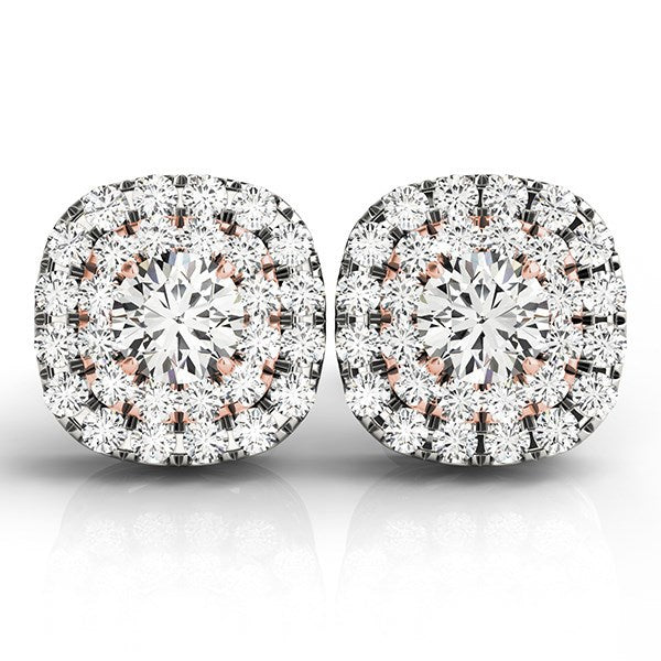 14k White and Rose Gold Cushion Shape Halo Diamond Earrings (3/4 cttw) by Bids.com