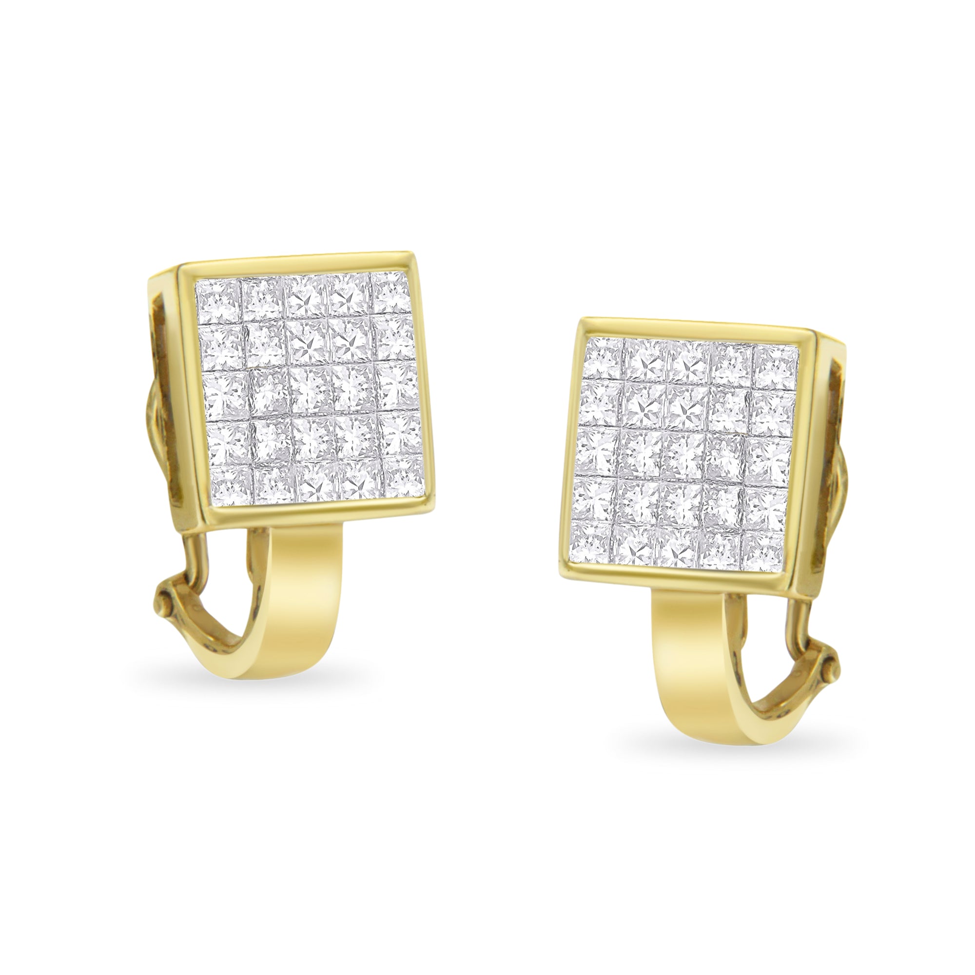 14K Yellow Gold 3-1/5 Cttw Princess Cut Diamond Â¾ Square Invisible Set Grid Huggy Style Omega Back Stud Earrings (G-H Color, VS1-VS2 Clarity) by Bids.com