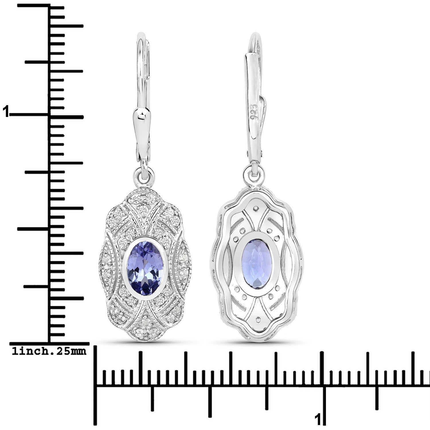 1.12 Carat Genuine Tanzanite and White Topaz .925 Sterling Silver Earrings  DestGlow