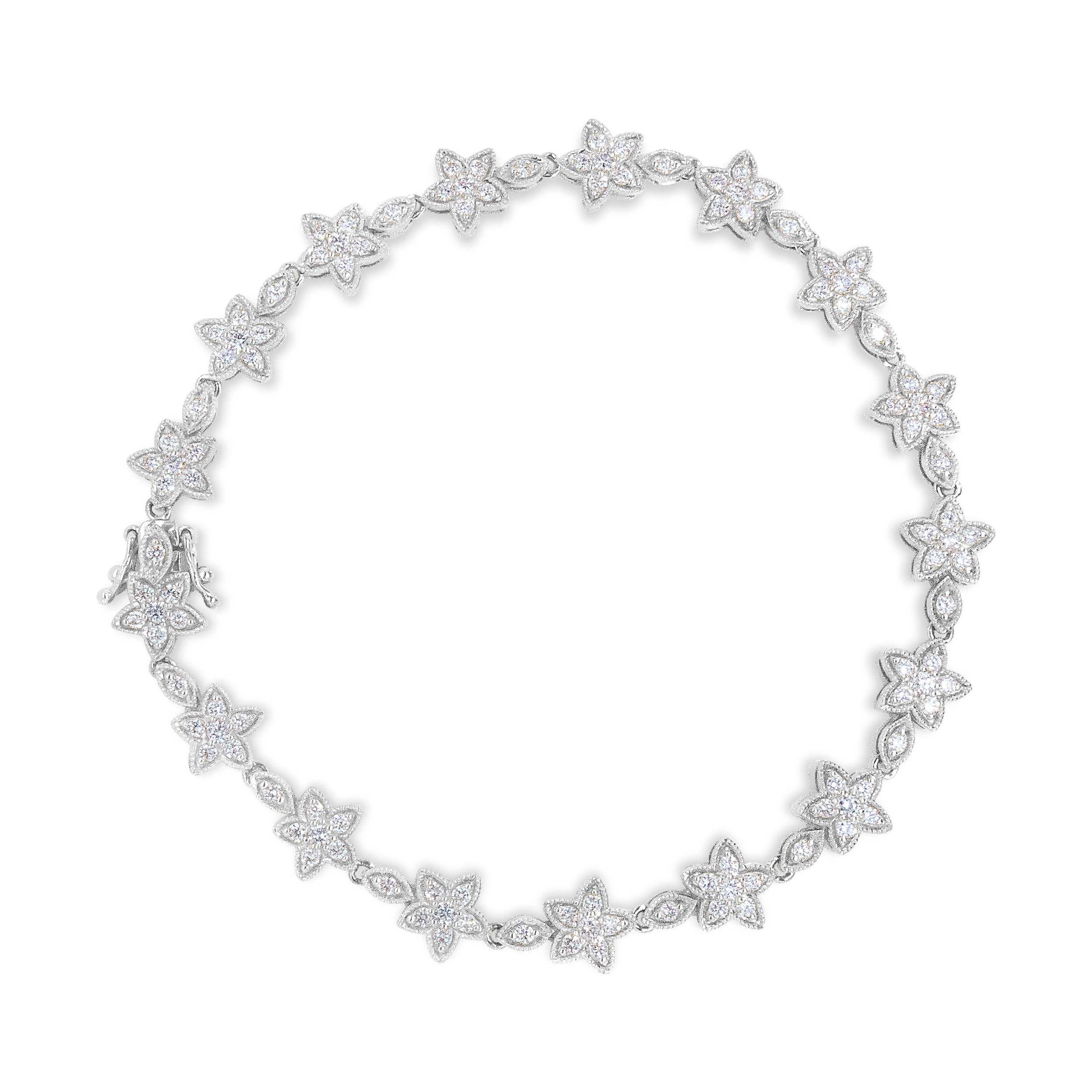 14K White Gold 1 1/5 Cttw Round Diamond Flower Blossom Link Bracelet (H-I Color, SI1-SI2 Clarity) - Size 7" by Bids.com