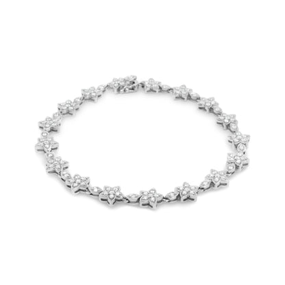 14K White Gold 1 1/5 Cttw Round Diamond Flower Blossom Link Bracelet (H-I Color, SI1-SI2 Clarity) - Size 7" by Bids.com