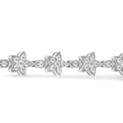 14K White Gold 1 1/5 Cttw Round Diamond Flower Blossom Link Bracelet (H-I Color, SI1-SI2 Clarity) - Size 7" by Bids.com