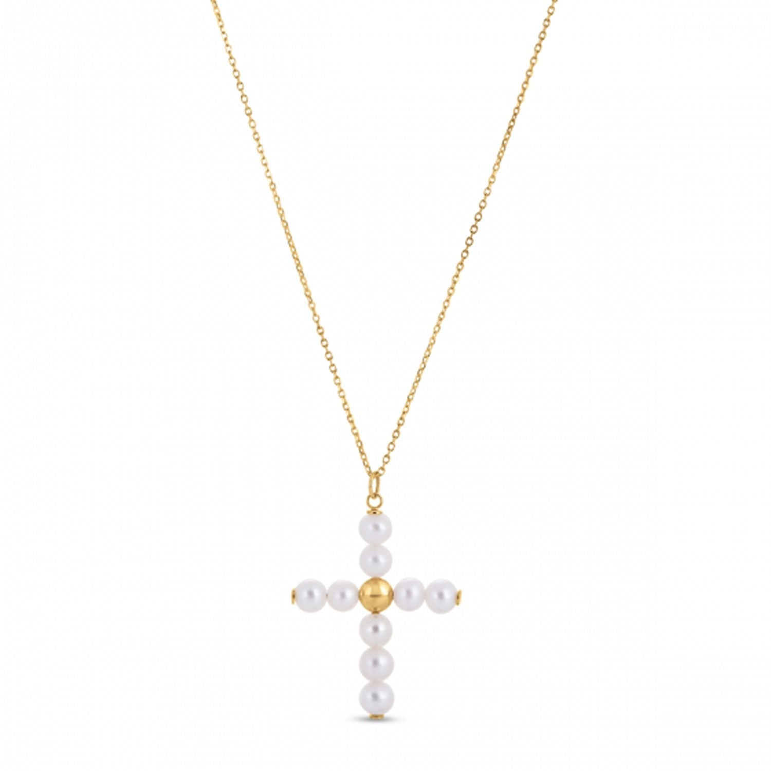 14k Yellow Gold Pearl Cross Pendant by Bids.com
