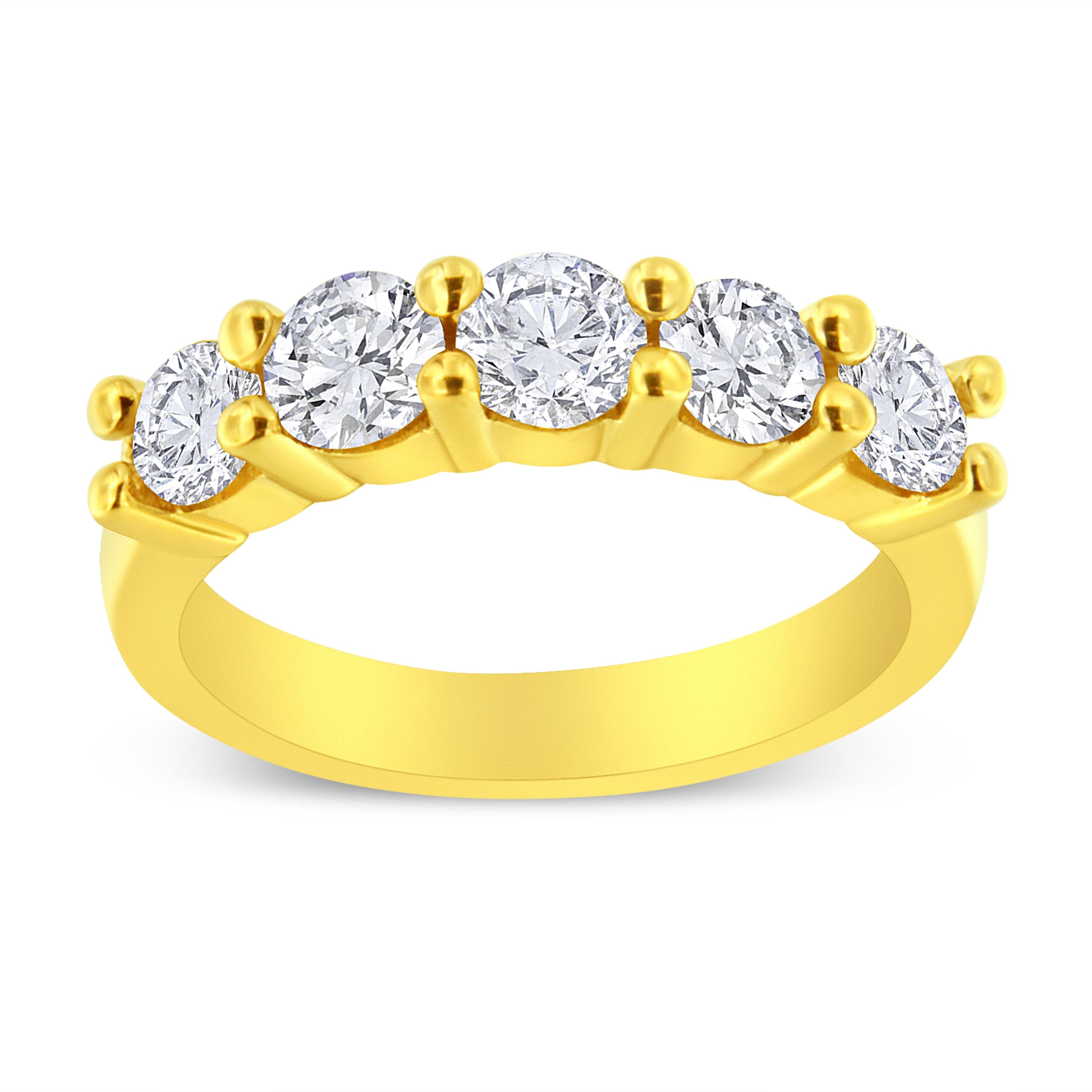 14K Yellow Gold Plated .925 Sterling Silver 1 1/2 Cttw Shared Prong Set Brilliant Round-Cut Diamond Anniversary or Wedding Band Ring (K-L Color, SI2-I1 Clarity) - Size 7 