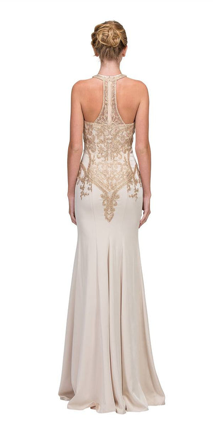 CLEARANCE - Eureka 7033 Embroidered Halter Mermaid Long Dress Racer Back (Size Small) by DiscountDressShop